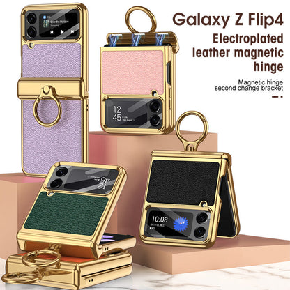 Custodia per telefono con chiusura magnetica in pelle elettro placcata per Samsung Galaxy Z Flip4 Flip3 5G