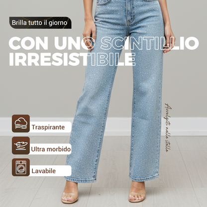 💫 Jeans a gamba dritta con strass | Tessuto micro-elasticizzato con vita alta e linea slim