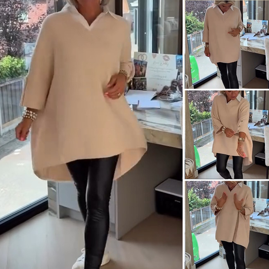 Top Donna a Maniche Lunghe con Colletto a Camicia