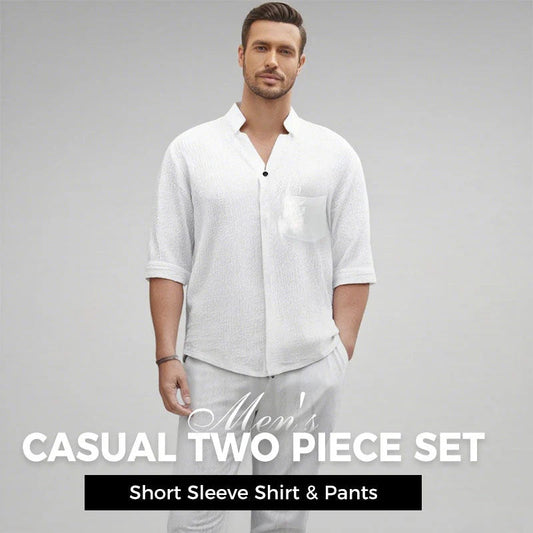 Top e pantaloni da uomo in cotone e lino di tendenza, due pezzi🎉Grande vendita