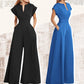 50%Rabatt🔥Damen-Jumpsuit mit V-Ausschnitt, kurzen Ärmeln und weitem Bein