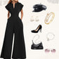 50%Rabatt🔥Damen-Jumpsuit mit V-Ausschnitt, kurzen Ärmeln und weitem Bein