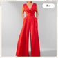 50%Rabatt🔥Damen-Jumpsuit mit V-Ausschnitt, kurzen Ärmeln und weitem Bein