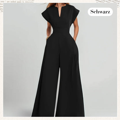 50%Rabatt🔥Damen-Jumpsuit mit V-Ausschnitt, kurzen Ärmeln und weitem Bein