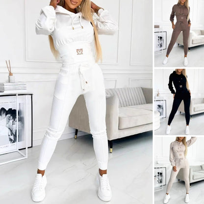 Set di tuta da ginnastica con cappuccio a due pezzi da donna