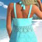 Maillot de bain deux pièces pour femme, col en V, bordure en dentelle et shorty