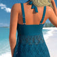 Maillot de bain deux pièces pour femme, col en V, bordure en dentelle et shorty