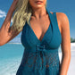 Maillot de bain deux pièces pour femme, col en V, bordure en dentelle et shorty