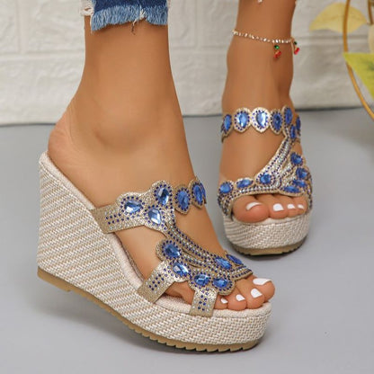 🔥 Hot Sale 🔥Sandales à semelles compensées antidérapantes de luxe avec strass pour femmes