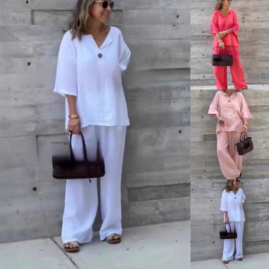 Ensemble 2 pièces pour femmes, composé d'un haut et d'un pantalon amples