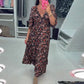 Abito Maxi Stampato con Scollo a V e Maniche a 3/4