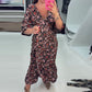 Abito Maxi Stampato con Scollo a V e Maniche a 3/4