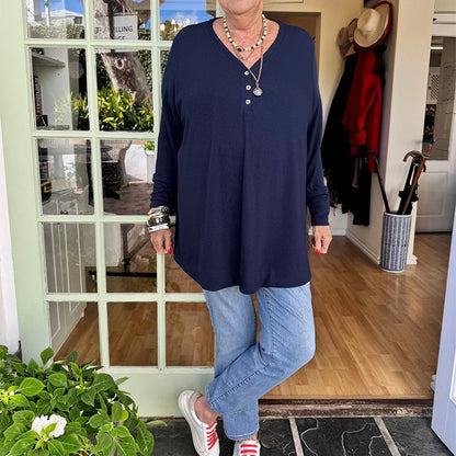 Top da Donna con Scollo a V e Maniche Corte con Bottoni