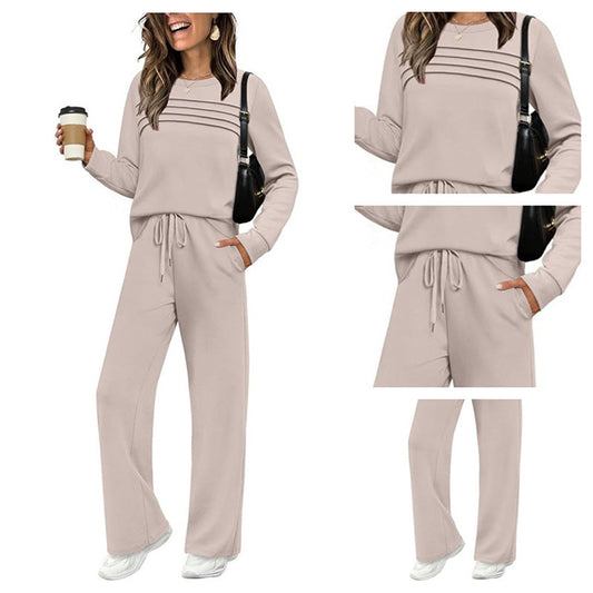 Top girocollo e pantaloni con coulisse da donna