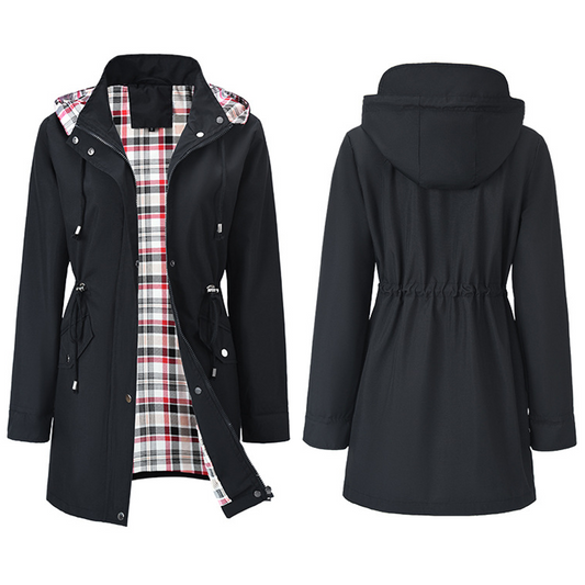 Trench donna impermeabile con cappuccio lungo
