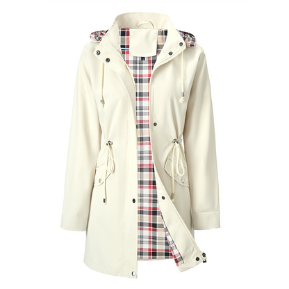 Trench donna impermeabile con cappuccio lungo