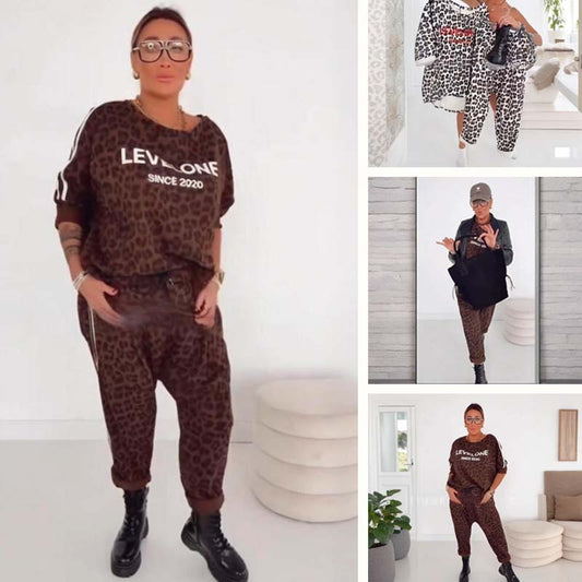 Set top e pantaloni da donna con stampa leopardo