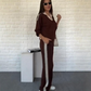 Set donna top e pantaloni con risvolto a maniche lunghe