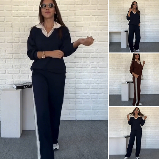 Set donna top e pantaloni con risvolto a maniche lunghe