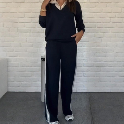 Set donna top e pantaloni con risvolto a maniche lunghe