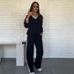 Set donna top e pantaloni con risvolto a maniche lunghe