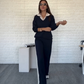 Set donna top e pantaloni con risvolto a maniche lunghe