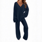 Set donna maglia e pantaloni a maniche lunghe con scollo a V