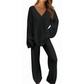 Set donna maglia e pantaloni a maniche lunghe con scollo a V