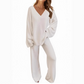 Set donna maglia e pantaloni a maniche lunghe con scollo a V