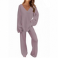 Set donna maglia e pantaloni a maniche lunghe con scollo a V