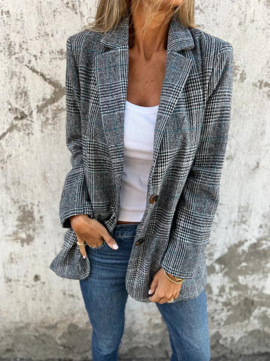 🍂Autunno colletto a bavero Slim Button Plaid piccolo abito per le donne