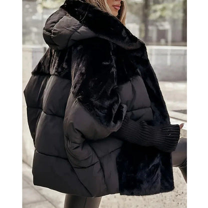 Piumino Oversize Donna con Cappuccio e Patchwork
