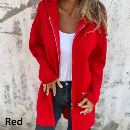 Giacca felpata con cappuccio a maniche lunghe con zip, moda casual
