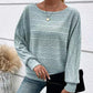 🌟🌟Maglia a Girocollo a Tinta Unita con Maniche Lunghe e Texture a Righe