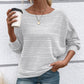 🌟🌟Maglia a Girocollo a Tinta Unita con Maniche Lunghe e Texture a Righe