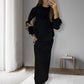 🌟🌟Top a maniche lunghe a blocchi di colore e set di gonne con spacco