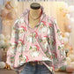 Christmas Santa Print Ruffle V-Neck Blouse