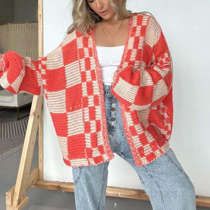 Cardigan donna aperto a scacchi