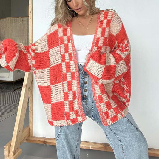Cardigan donna aperto a scacchi