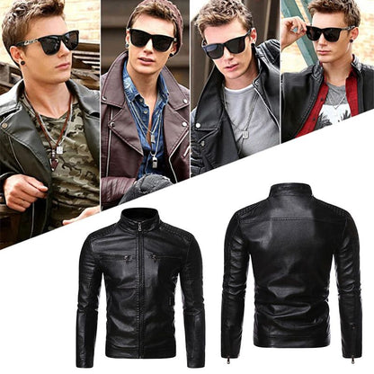 🔥Spedizione gratuita🔥Giubbotto in pelle da uomo con colletto in piedi e biker