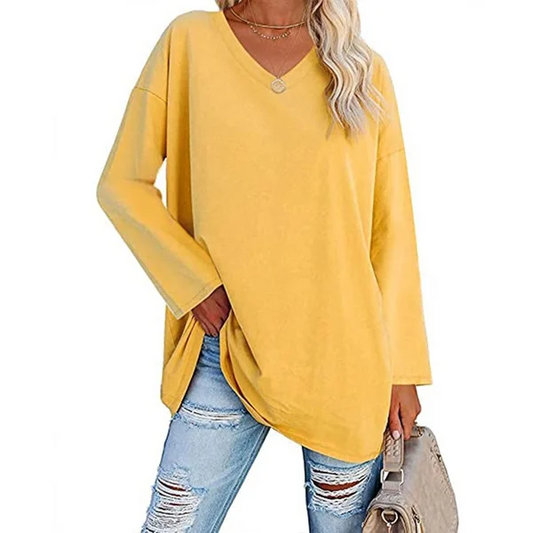 Parte superiore allentata con scollo a V a maniche lunghe da donna
