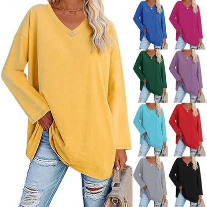 Parte superiore allentata con scollo a V a maniche lunghe da donna