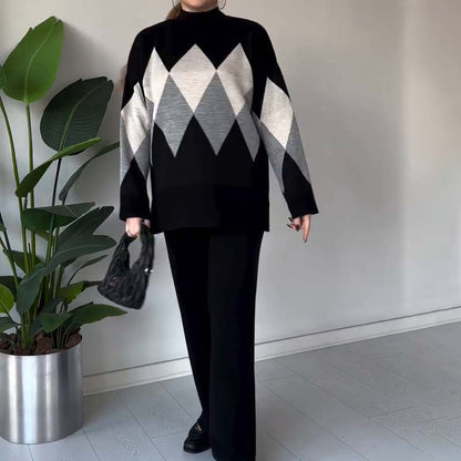 Set di maglione e pantaloni a rombi a blocchi di colore