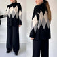 Set di maglione e pantaloni a rombi a blocchi di colore