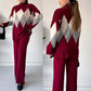 Set di maglione e pantaloni a rombi a blocchi di colore