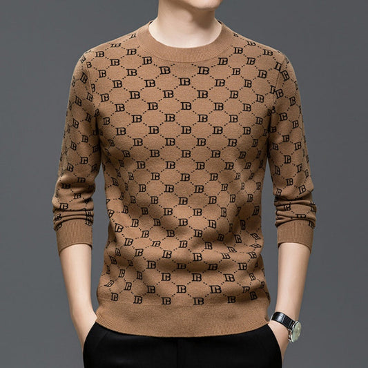 Pullover da uomo con stampa trendy e manica lunga slim fit