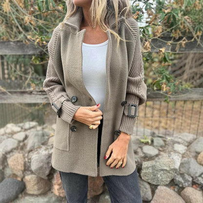 💕Cappotto doppiopetto con risvolto di media lunghezza da donna🍂