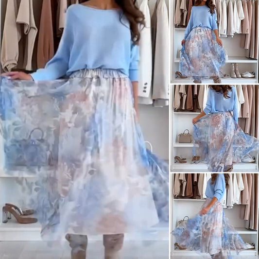 Set 2 pezzi blu: Top con Fiocco e Gonna in Tulle
