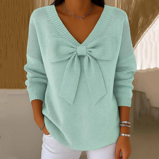 Maglione con fiocco con scollo a V da donna