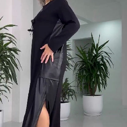 Abito casual da donna in pelle patchwork con tasche